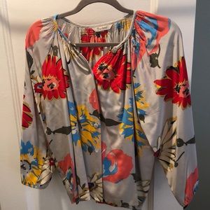 Grey and floral Tucker silk blouse